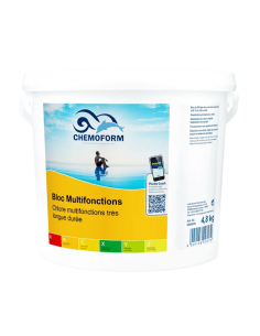 Chlore lent multi-fonctions galet de 600 gr seau de 4,8 kg